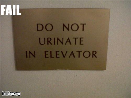 urinating in elevators sign