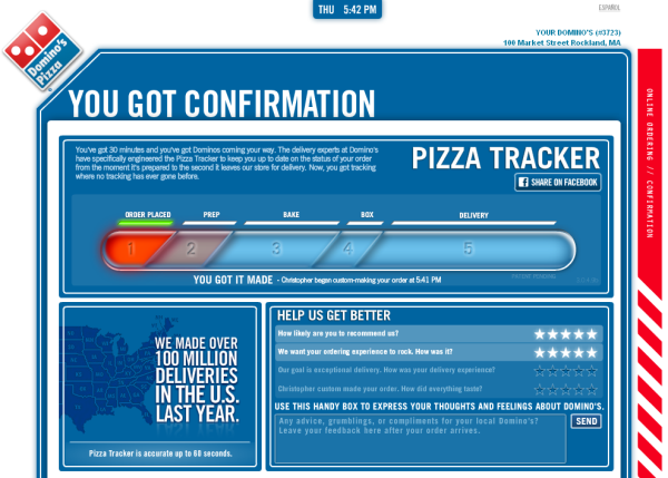 domino's pizza tracker progress chart