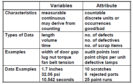 types of data in six sigma, examples