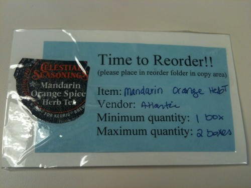 Example of simple kanban card at offices of Lean Enterprise Institute