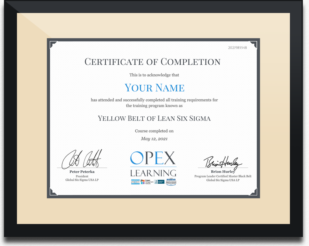 OpEx Lean Six Sigma Yellow Belt Certificate