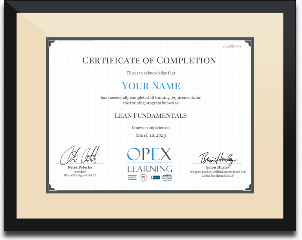 OpEx Learning Lean Fundamentals Certificate Preview